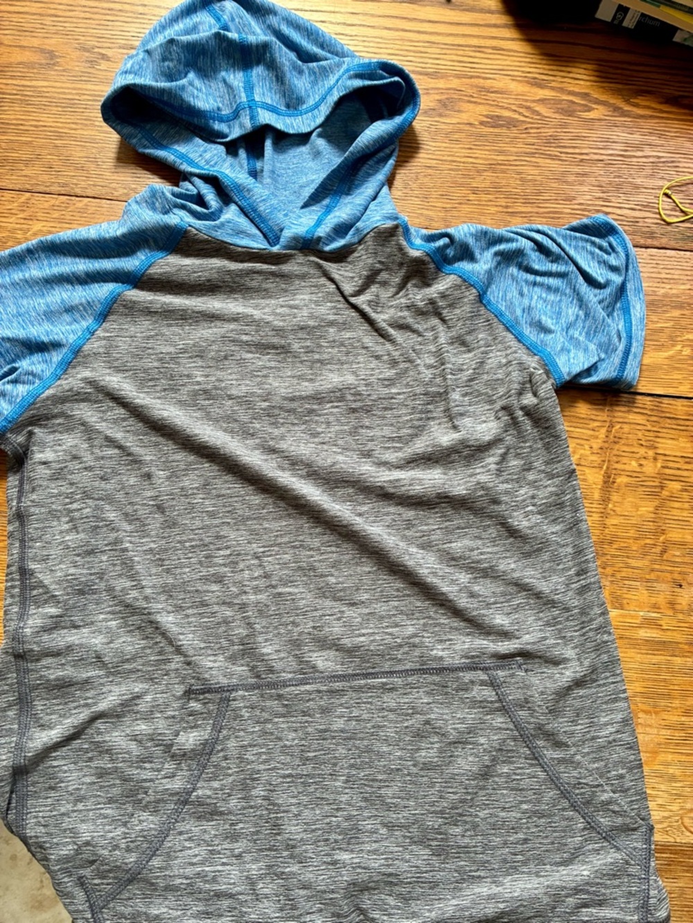 Hanna Andersson Blue & Gray Short-Sleeve Hooded Tee 150